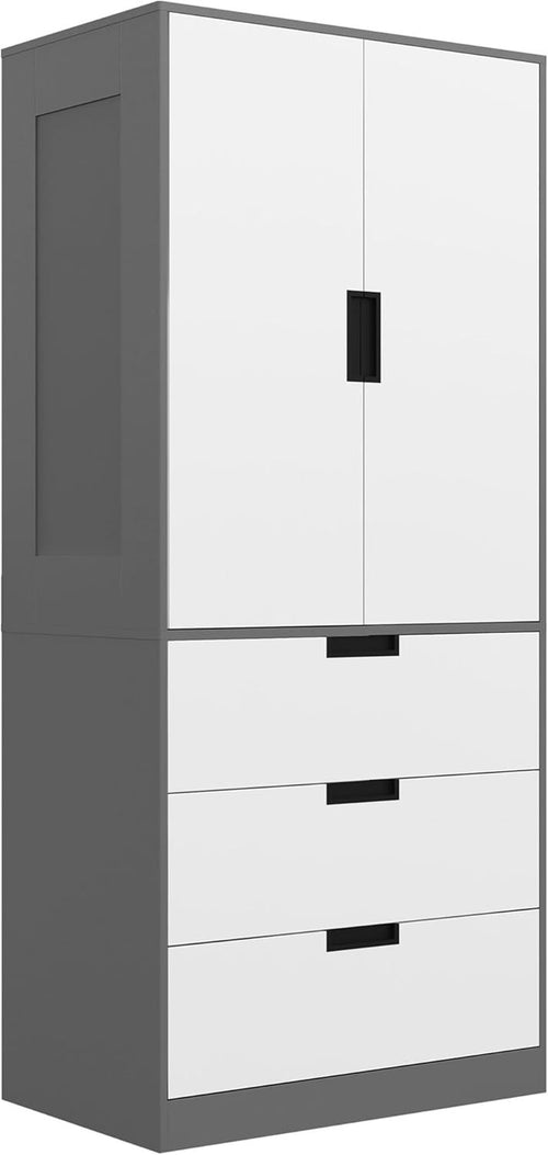 Modern 2 Door Wardrobe with 3 Drawers & Hanging Rod – Scratch Resistant