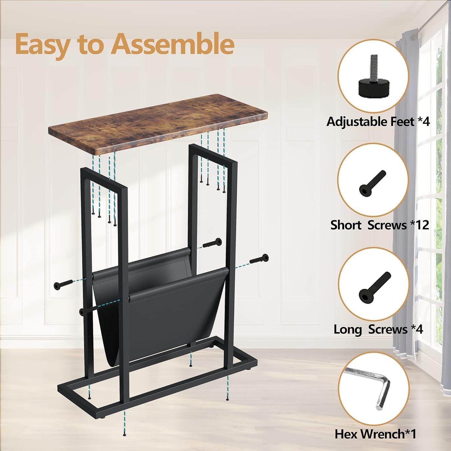 Narrow Side Table with Storage Bag Slim Sofa Bedside Table Small Space 18x45x54