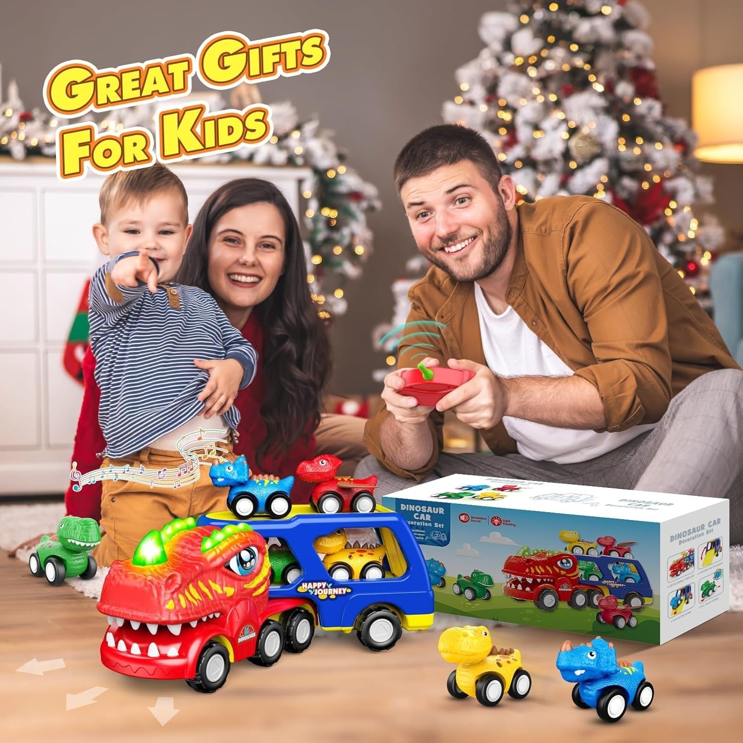 Remote Control Dinosaur Construction Truck Toy Set for Boys Age 2-6