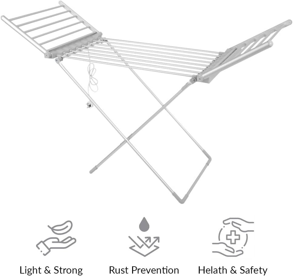 Heated Clothes Airer 20 Bar Winged Electric Indoor Folding Drying Rack