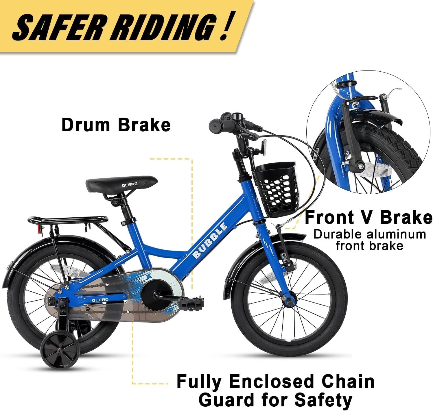 12 Inch Kids Bike with Basket Stabilisers Rear Rack Bicycle Age 3-5