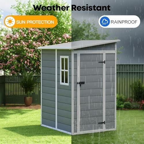 Plastic Garden Storage Shed 4.6x4ft Waterproof Outdoor Tool Shed with Floor Grey