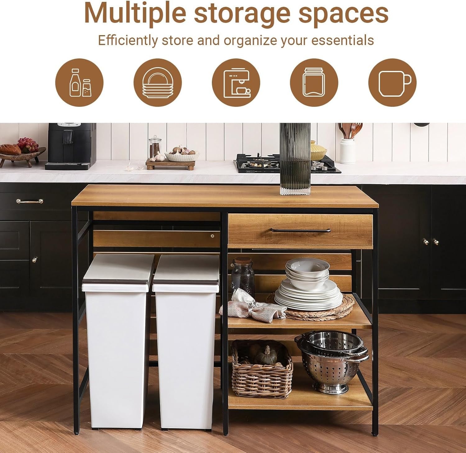 Kitchen Island Trolley on Wheels Worktop Storage Cart Drawer Shelves