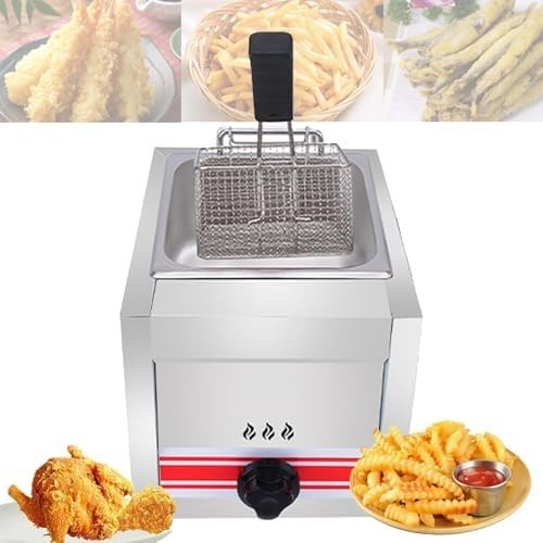 Commercial LPG Gas Deep Fryer Stainless Steel Countertop Basket Lid