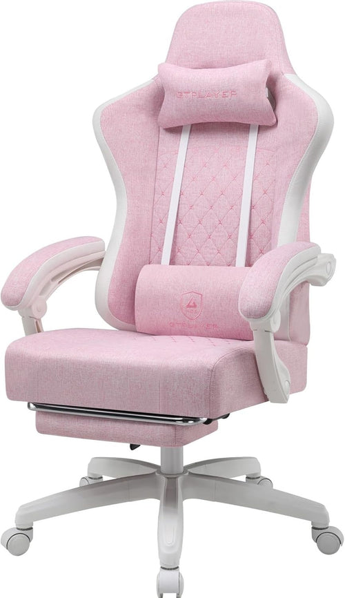 Big & Tall Gaming Chair Pink White Ergonomic Swivel Recliner Footrest 150KG Max