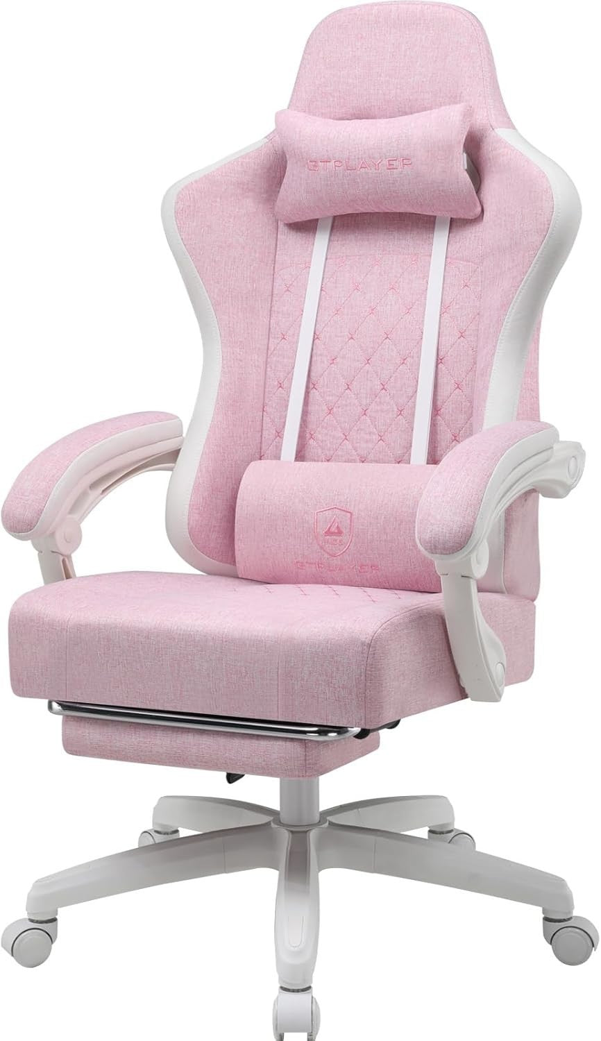Big & Tall Gaming Chair Pink White Ergonomic Swivel Recliner Footrest 150KG Max