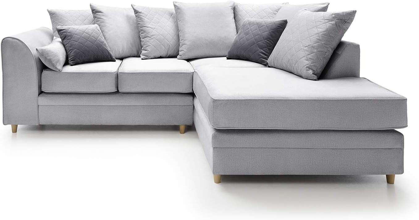 Light Grey Right Hand L Shape Corner Sofa Velvet Water Repellent Plush Comfort
