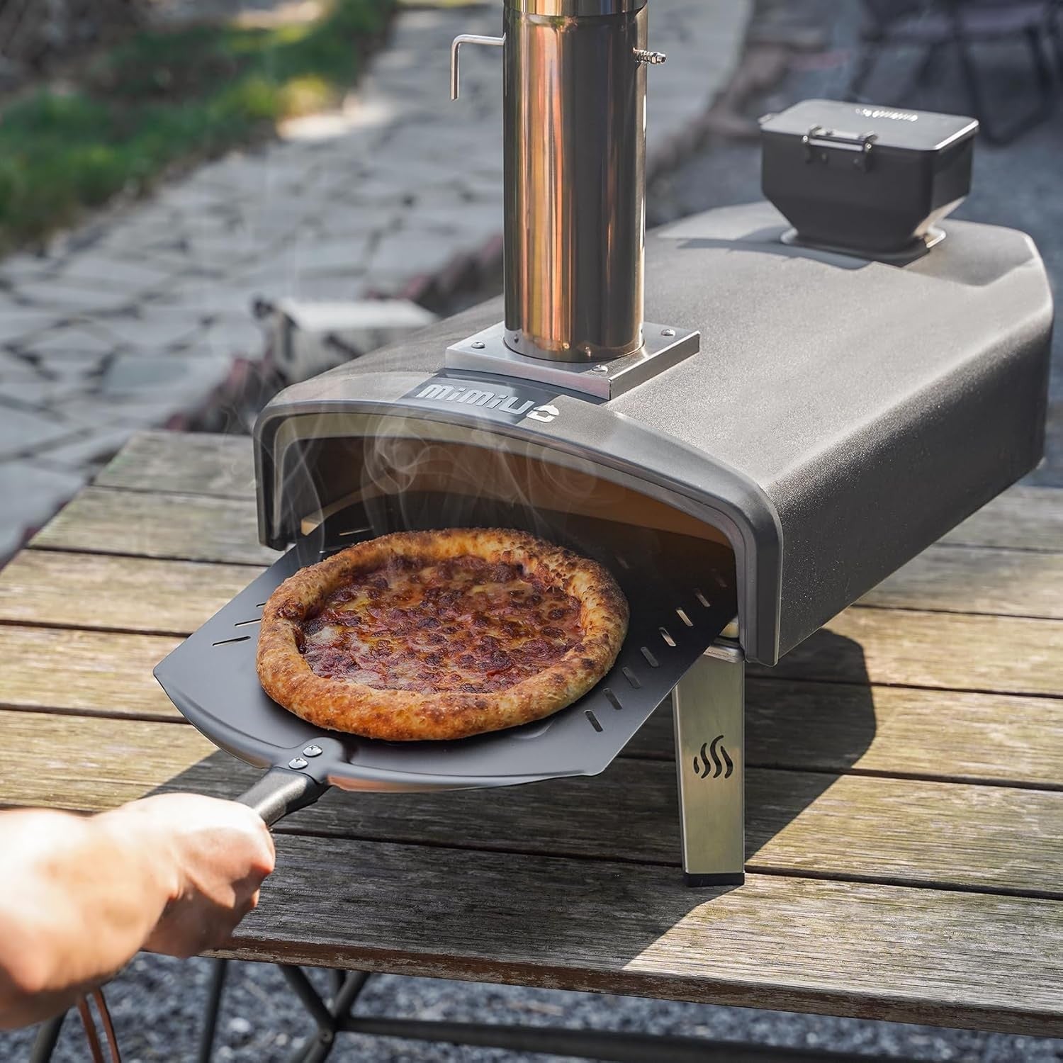 Outdoor Pellet Pizza Oven | Portable Garden BBQ Cooker w/ Stone & Foldable Legs