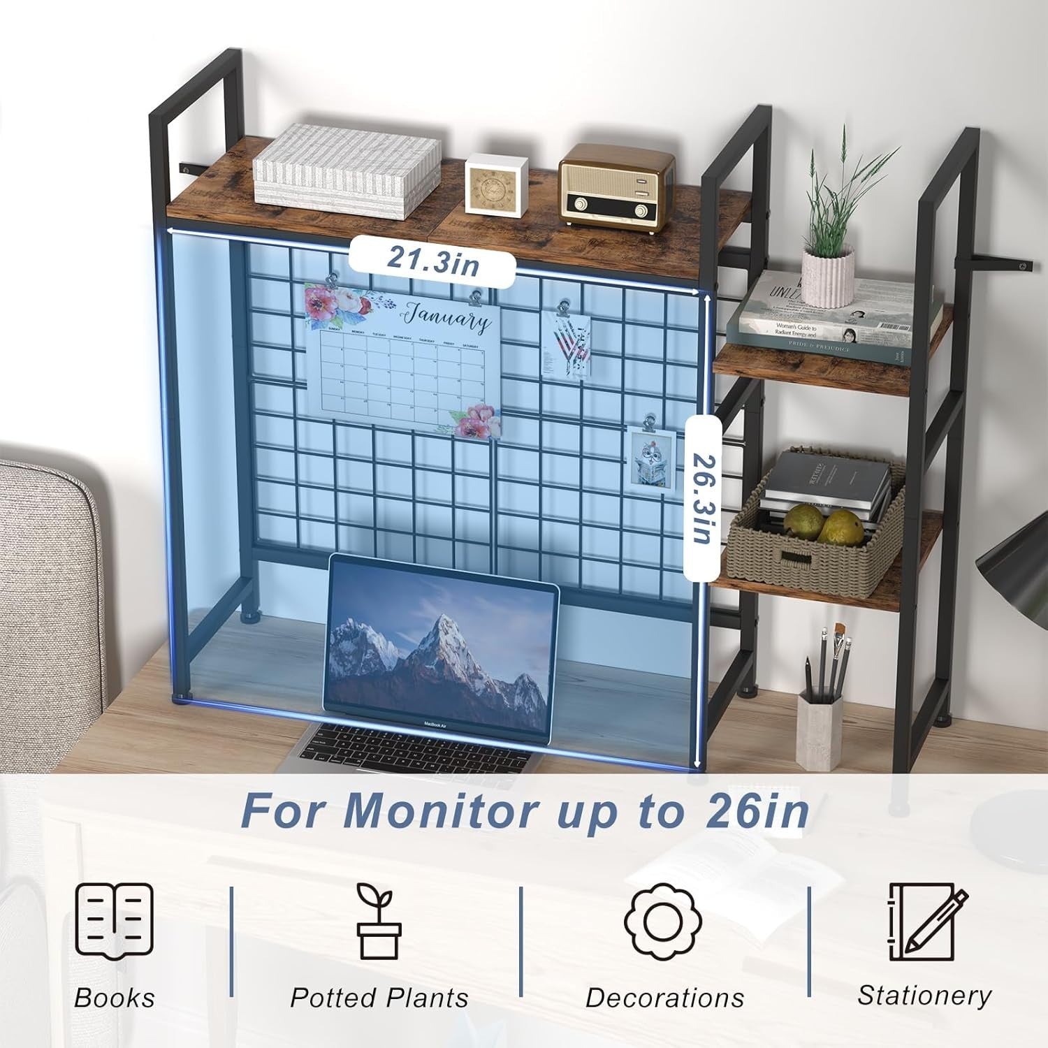 37.4" Desk Hutch Shelf | 3-Tier Wood Desktop Organizer for Monitor & Storage