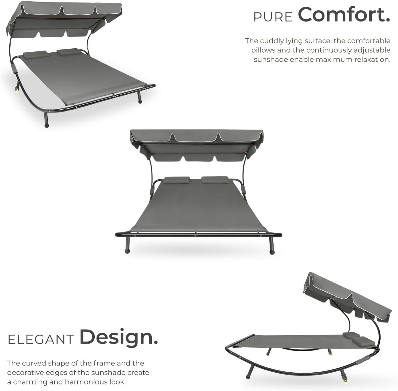 Luxury Double Garden Hammock Bed with Canopy & Wheels – 250kg Load, Black