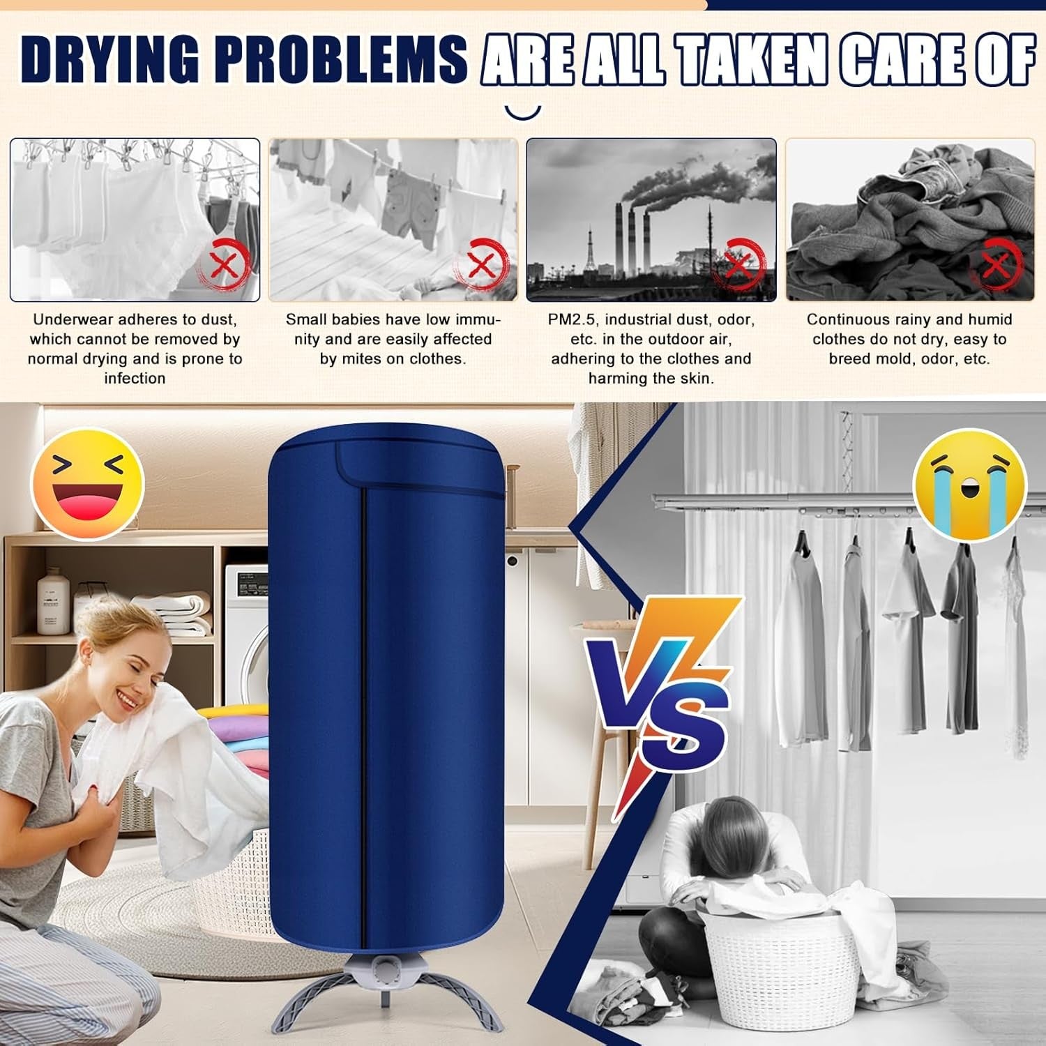Electric Clothes Dryer 900W Heated Airer Pod Fast Drying 2 Layer 12kg