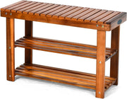 3-Tier Acacia Wood Shoe Rack Bench Wide Storage Seat for Hallway Entryway
