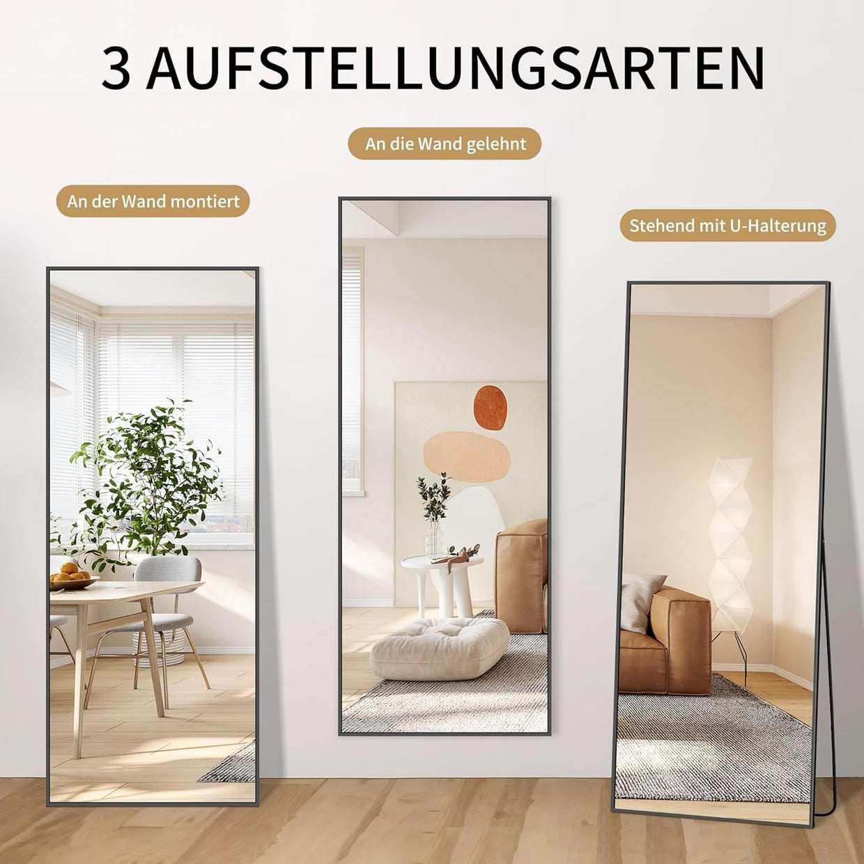 Full Length Wall Mirror 165x60cm Slim Frame Free Standing Stylish - Kwikley