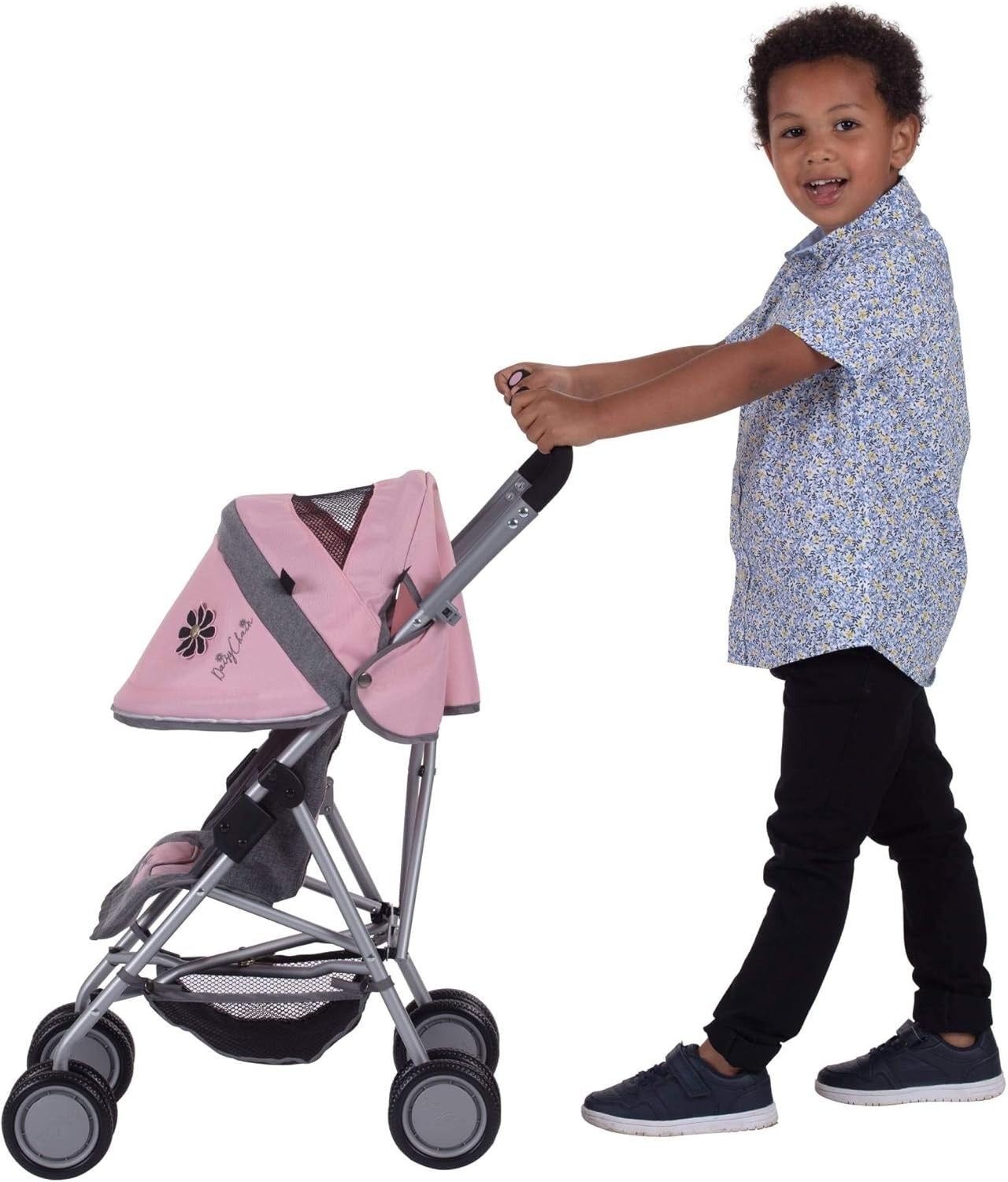 Adjustable Dolls Pushchair 76–82cm Handle, Foldable Role Play Buggy