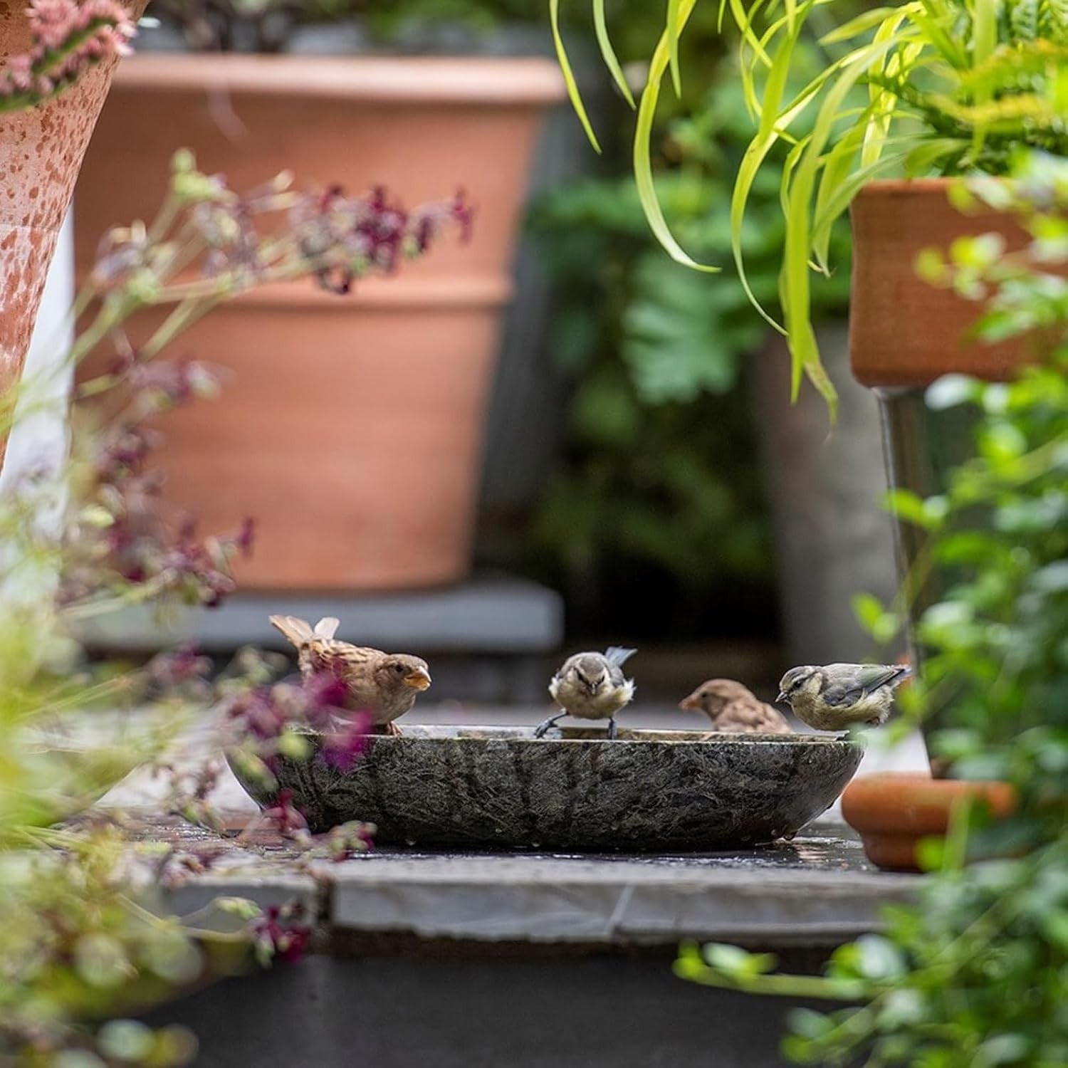 30cm Green Marble Bird Bath | Polished Garden Bowl for Birds & Bees