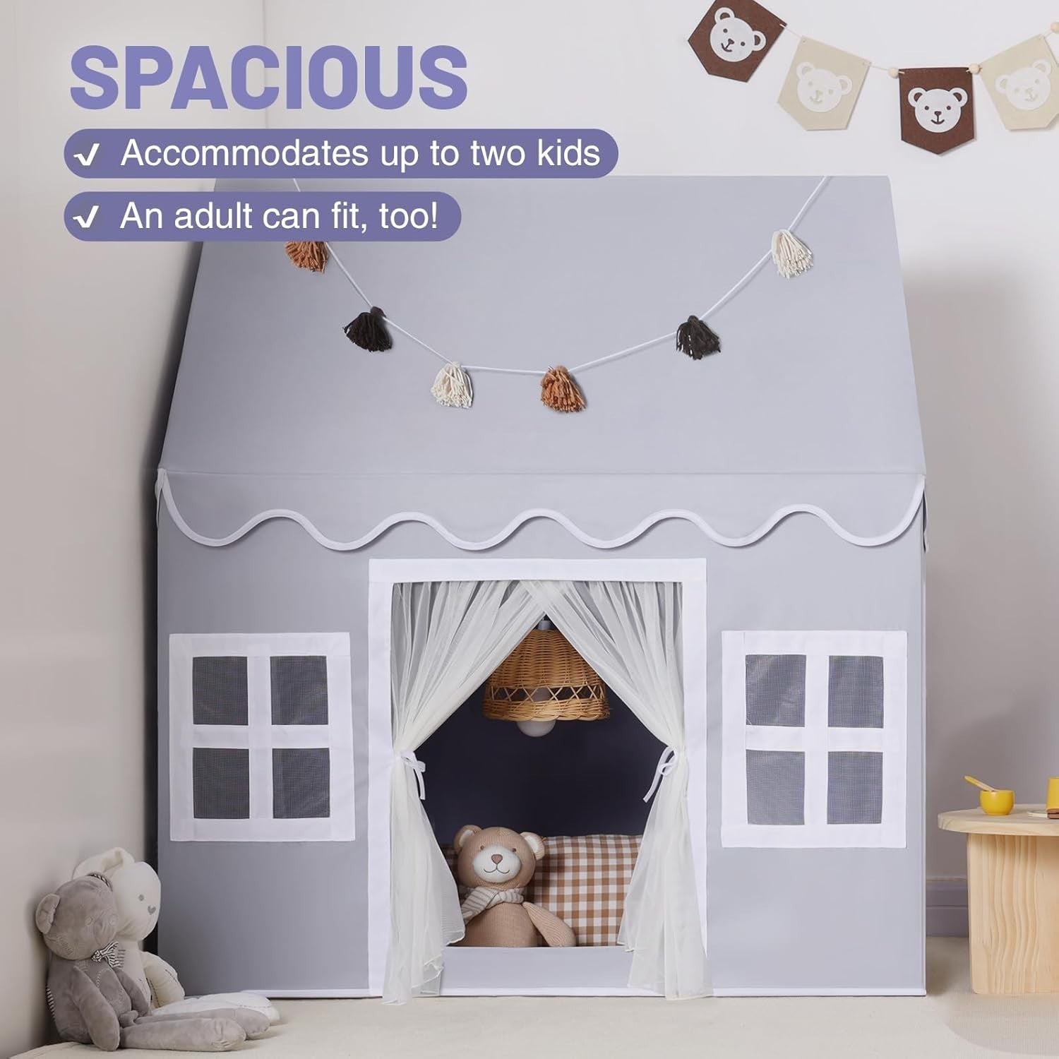 Kids Play Tent with Padded Mat Indoor Fairy Tale Playhouse Grey