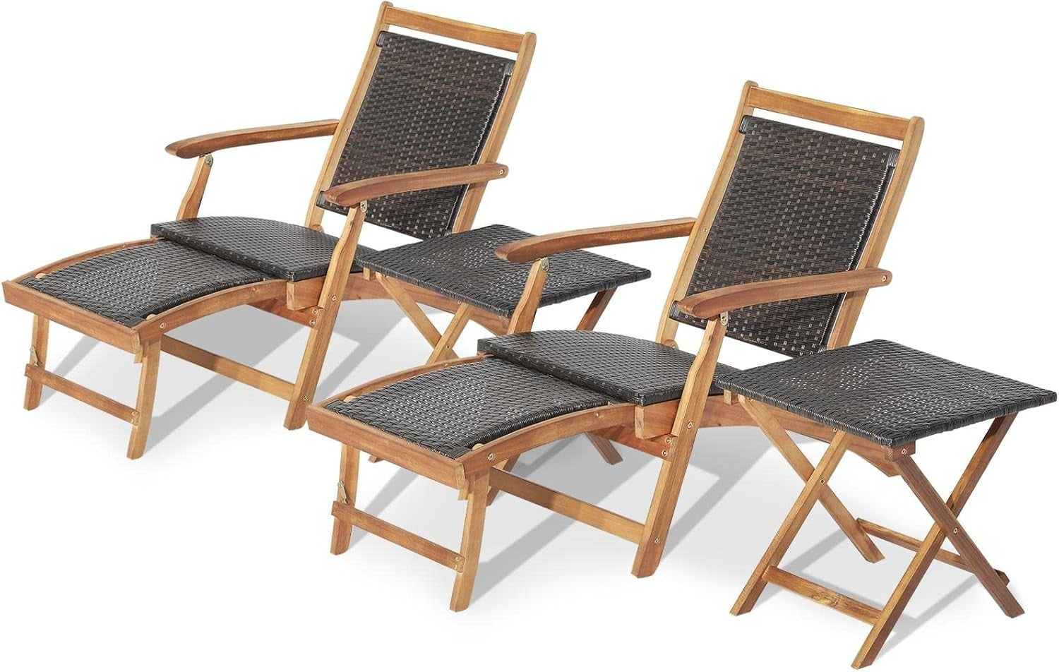 Rattan Sun Lounger Chair Folding Armchair with Footrest & Side Table