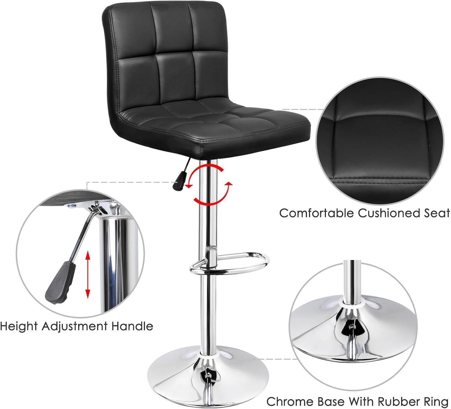 Adjustable Bar Stools Set of 2 Swivel Gas Lift Black Chairs