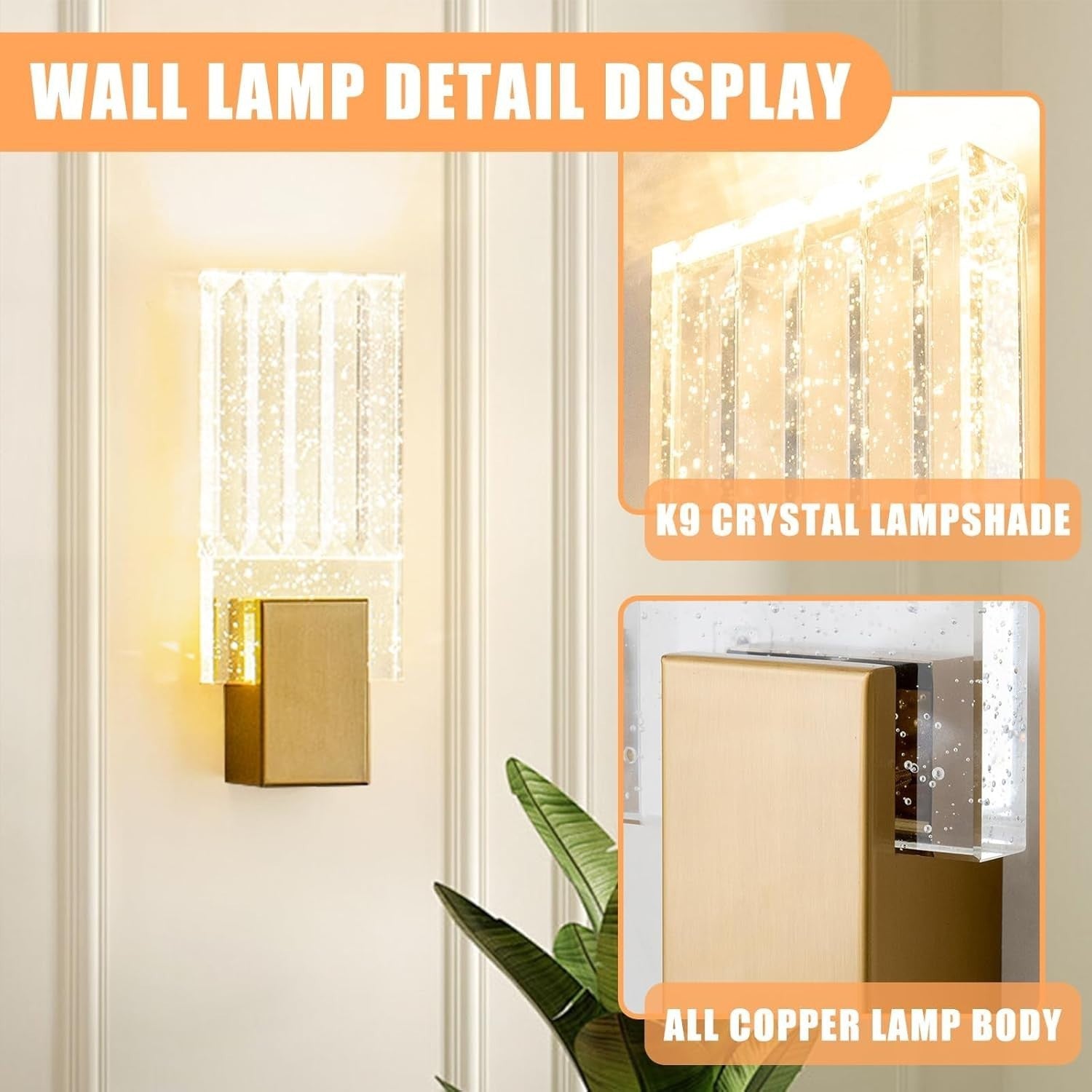 Gold Crystal LED Wall Sconce Modern Nordic Light for Bedroom Hallway