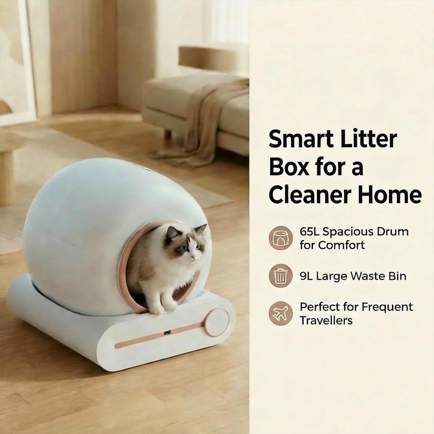 Self Cleaning Cat Litter Box App Control 65L Large Auto Odor Control