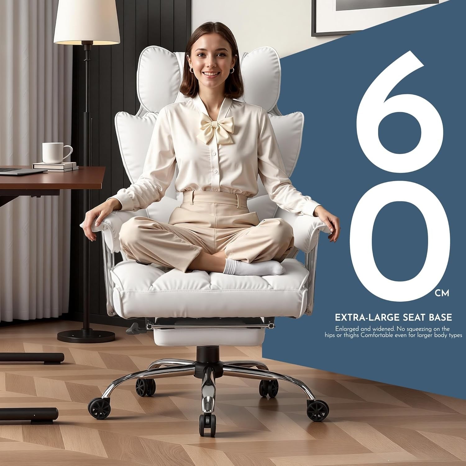 Big & Tall Executive Office Chair 200kg High Back PU Leather Recliner White