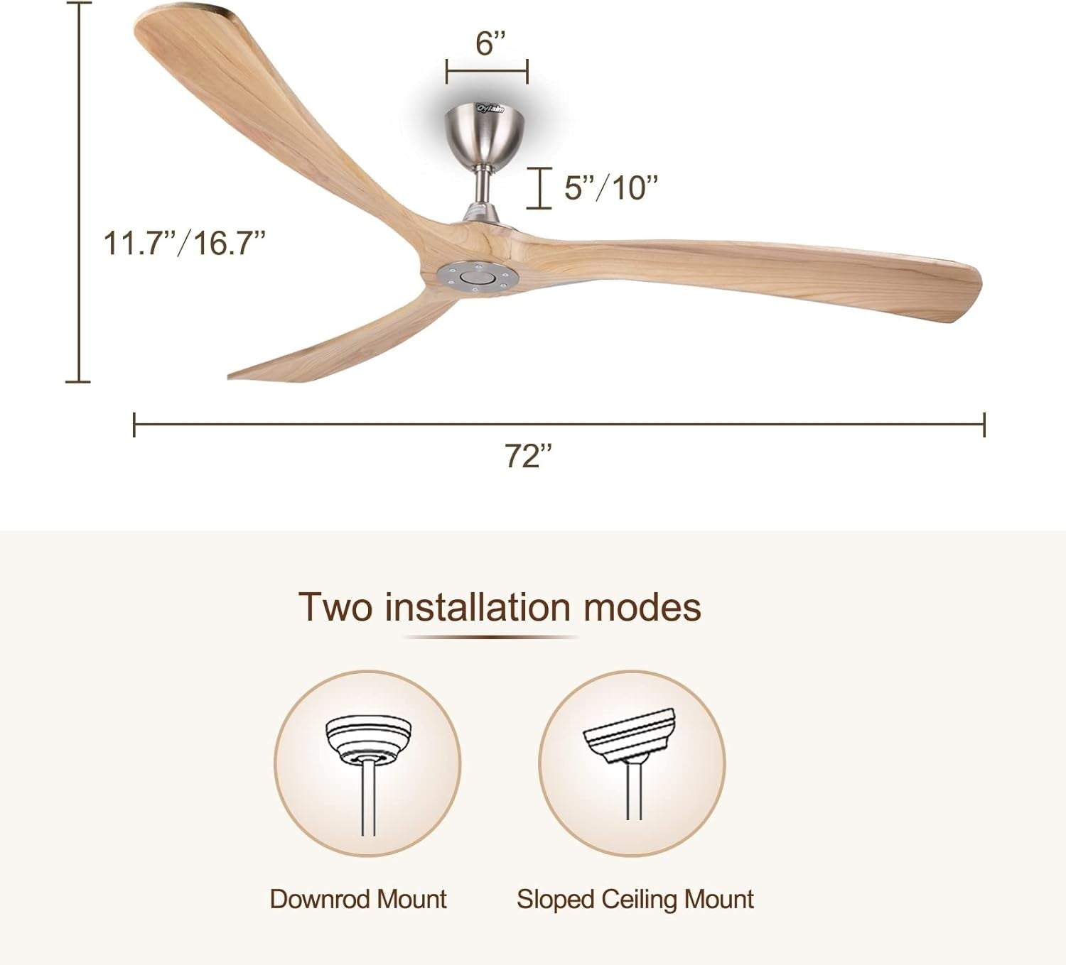 Ovlaim 183CM Smart WiFi Ceiling Fan, 3 Wood Blades, DC Motor, Remote