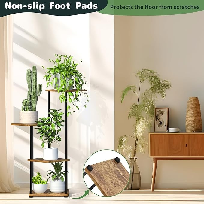 4 Tier Metal & Wood Tall Plant Stand Indoor Corner Flower Shelf Display Rack