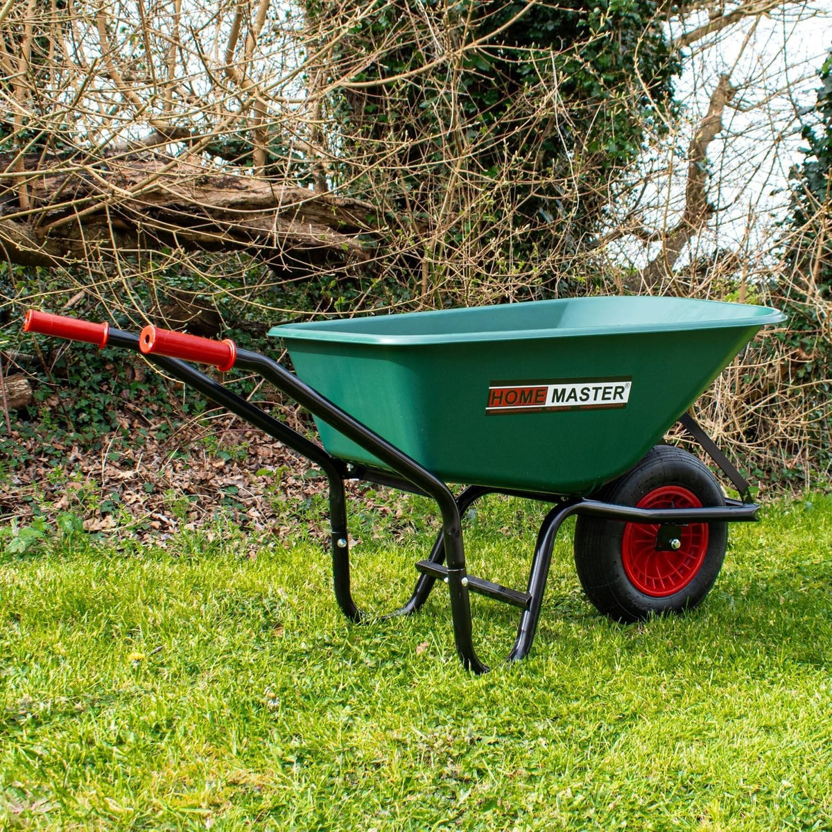 90L Heavy Duty Wheelbarrow Green – Pneumatic Tyre w/ Plastic Tray 150kg Load