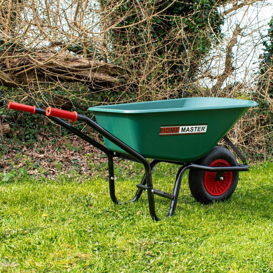 90L Heavy Duty Wheelbarrow Green – Pneumatic Tyre w/ Plastic Tray 150kg Load