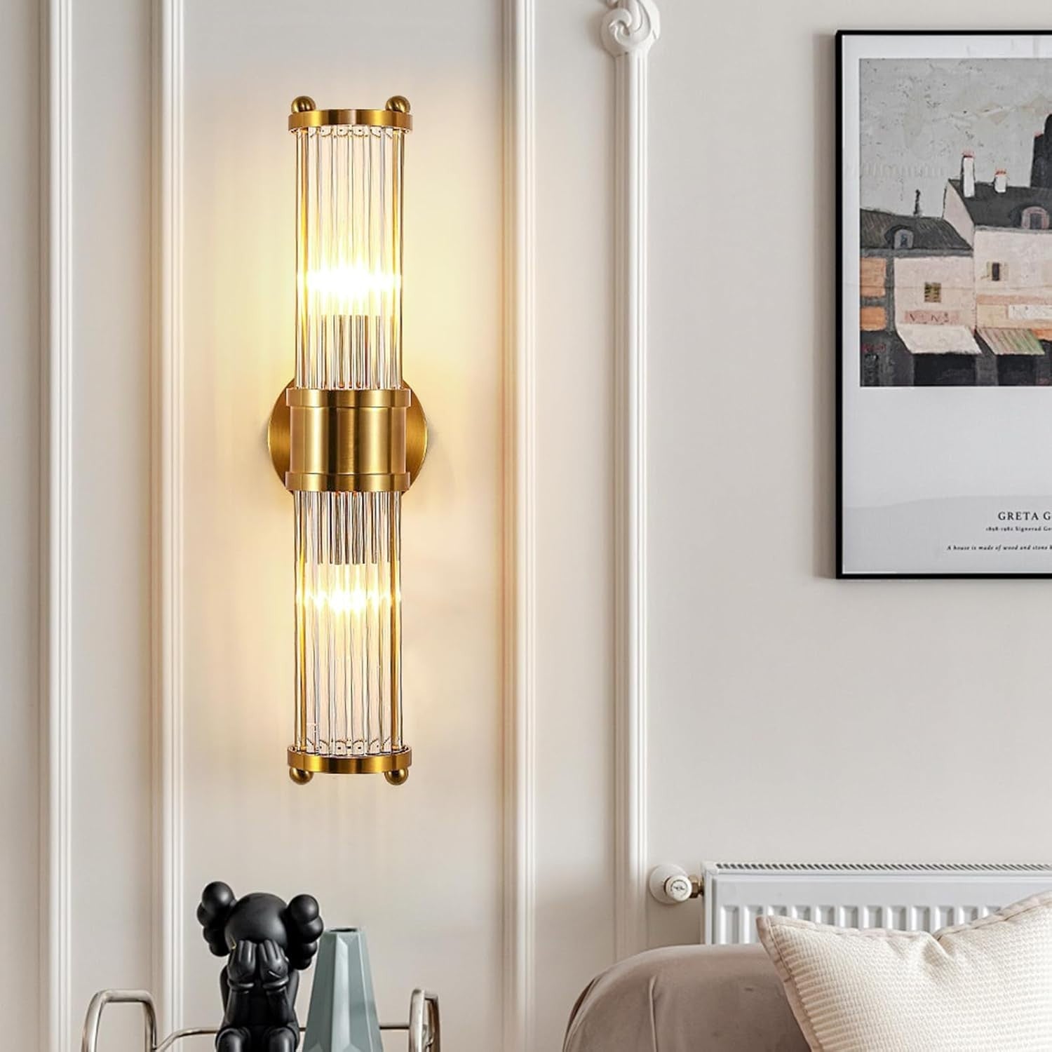 Gold Glass Wall Sconce LED Light Vintage Modern Lamp for Bedroom Bath