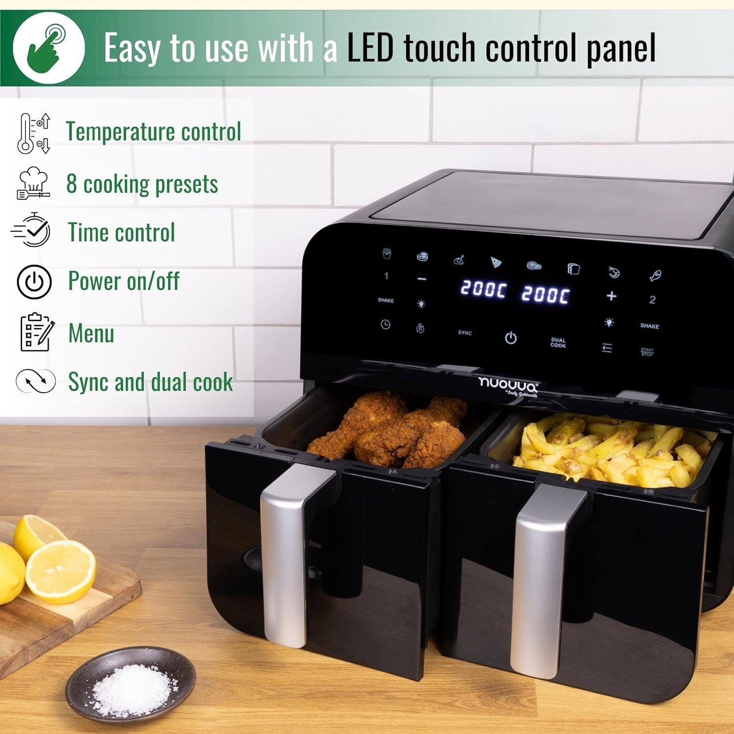 9L Dual Air Fryer Oven Touch Screen 2400W | 2 Zone Oil-Free Cooker