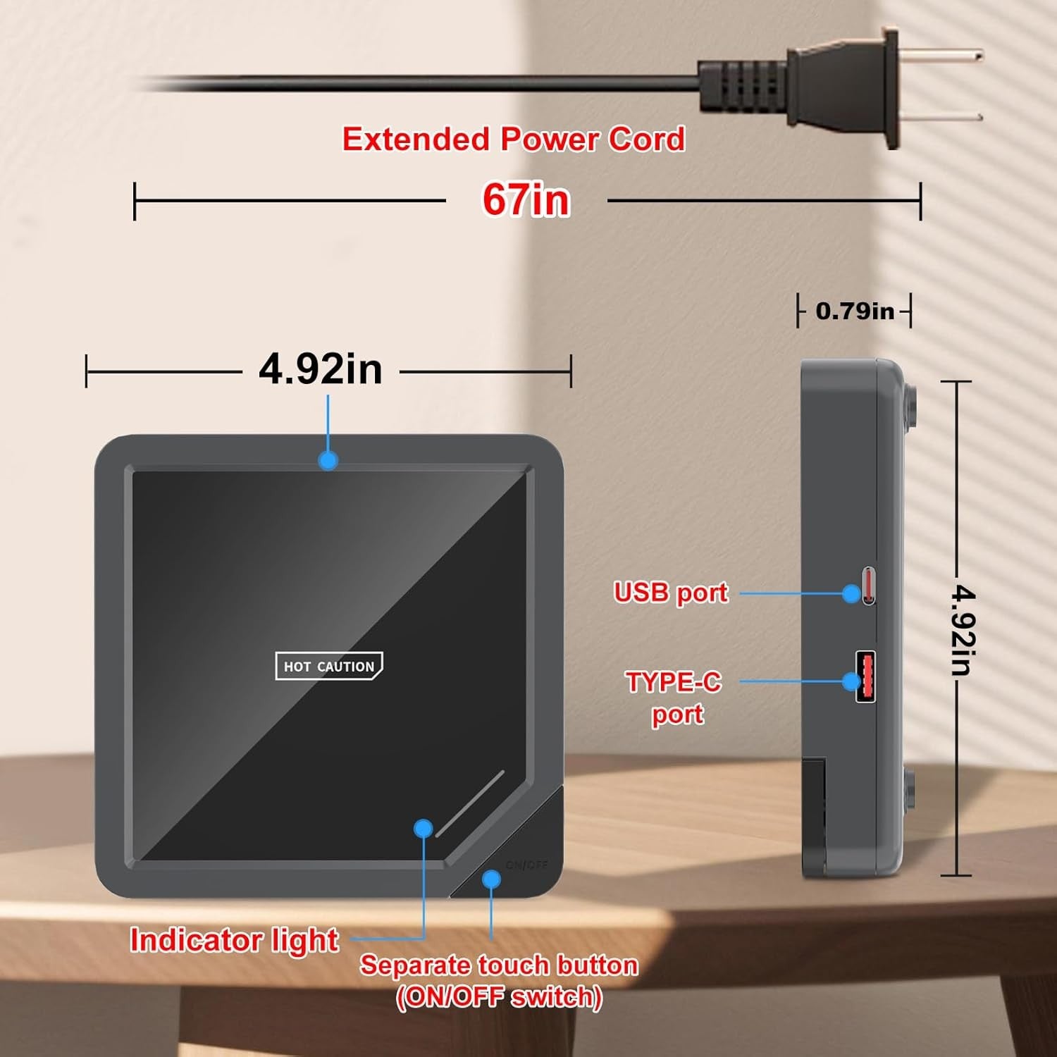 Coffee Mug Warmer Dual USB 8H Auto Shut Off Desk Heater Plate