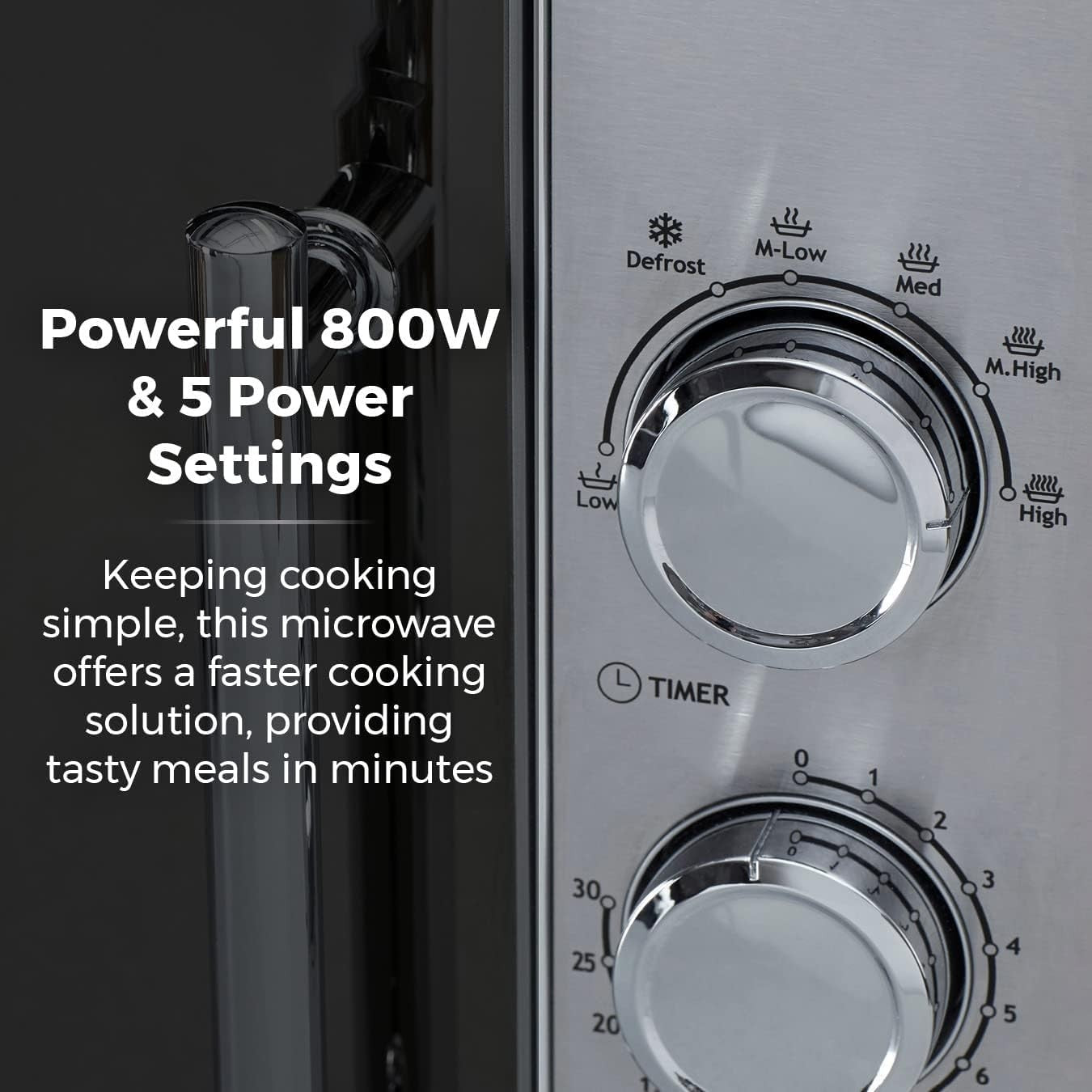 20L Microwave 800W Manual 5 Power Levels 30 Min Timer Silver
