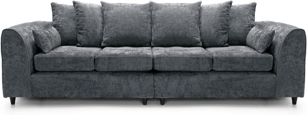 Deep Cushioned 4-Seater Sofa Grey Chenille Fabric Spacious Family Comfort