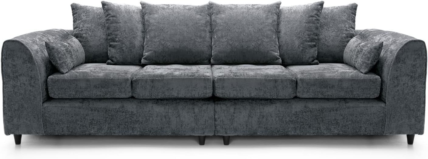 Deep Cushioned 4-Seater Sofa Grey Chenille Fabric Spacious Family Comfort