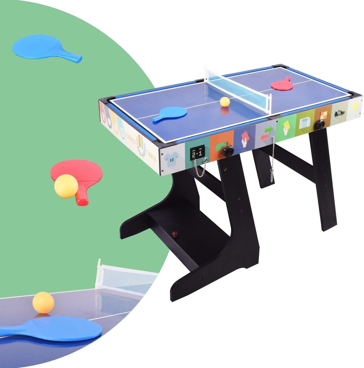 4FT 4 in 1 Multi Game Table Folding Pool Foosball Hockey Tennis