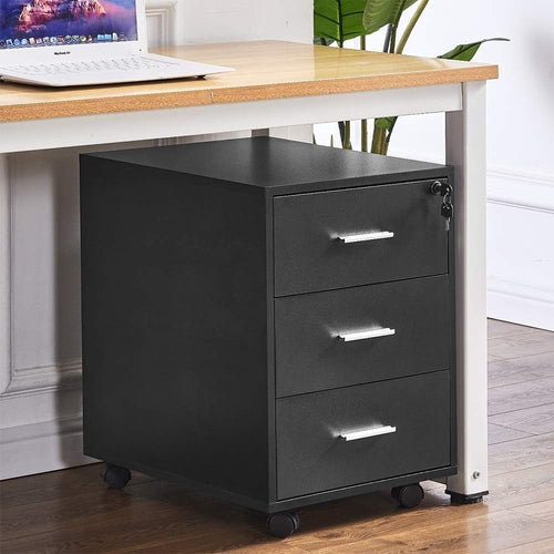 3 Drawer Mobile File Cabinet Lockable A4 Under Desk Storage on Wheels