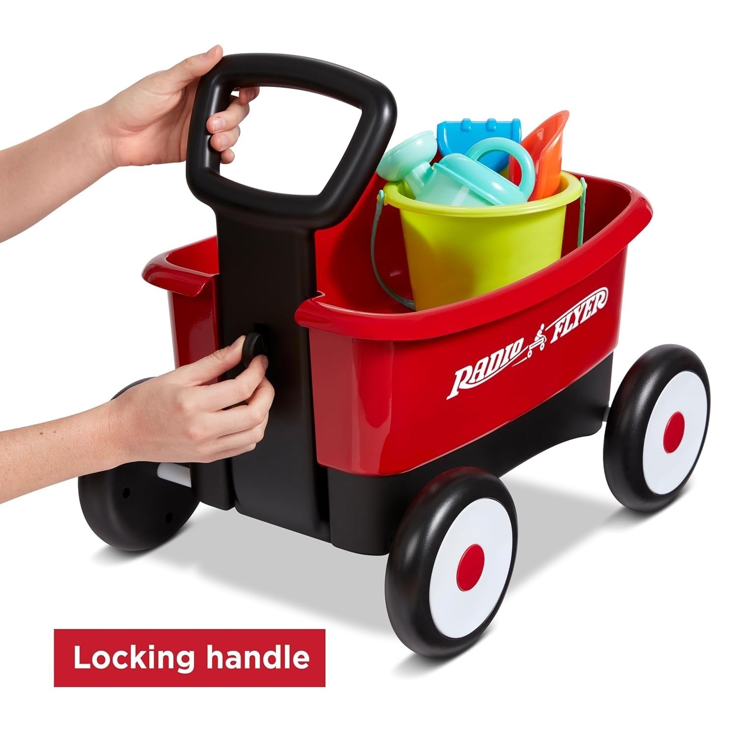 Toddler Push Pull Walker Wagon 2-in-1 with Garden Tools Storage Box Red Ages 1–4