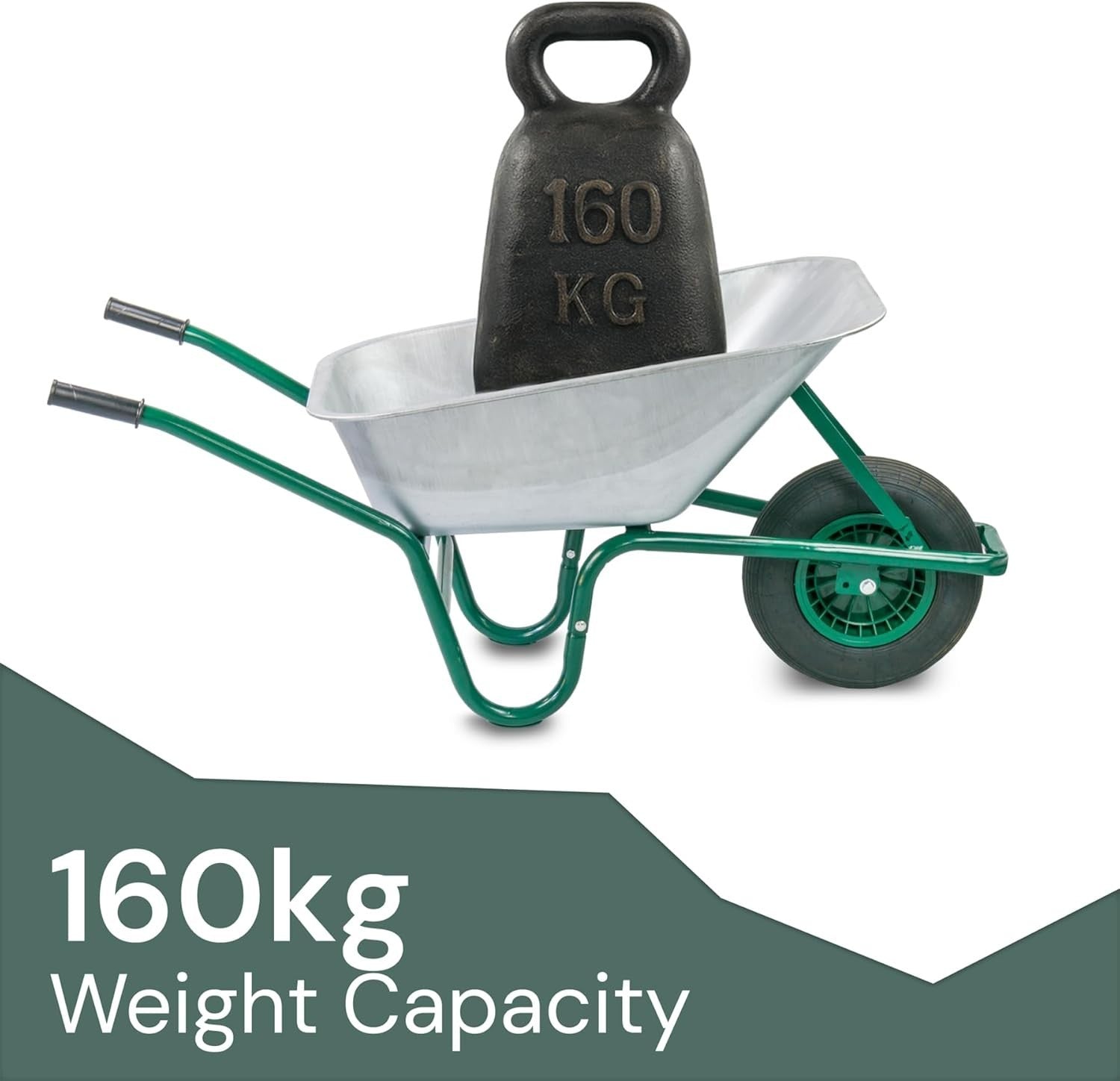 85L Wheelbarrow Green – Galvanised Steel w/ Pneumatic Tyre Heavy Duty Garden