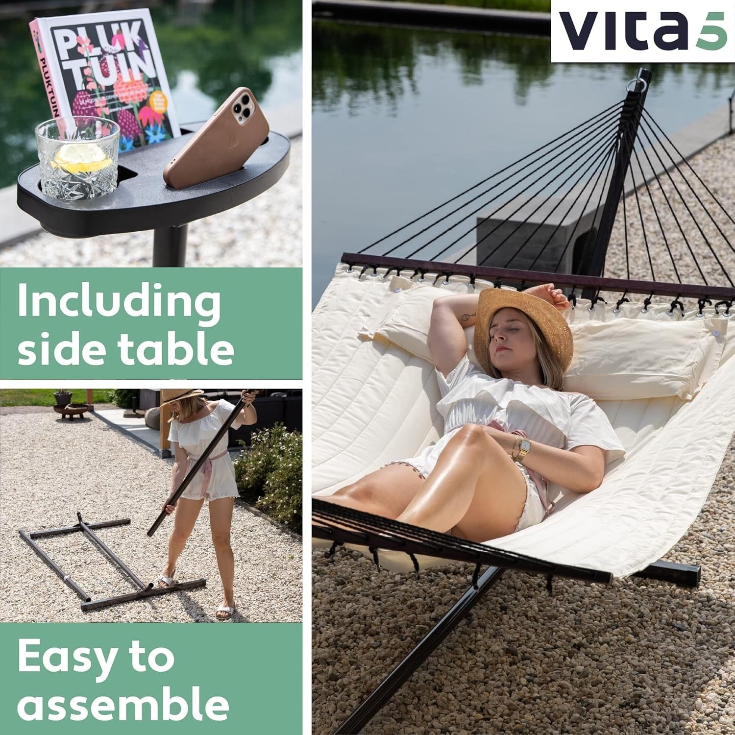 2 Person Hammock with Stand & Side Table – 200kg Capacity, Indoor Outdoor