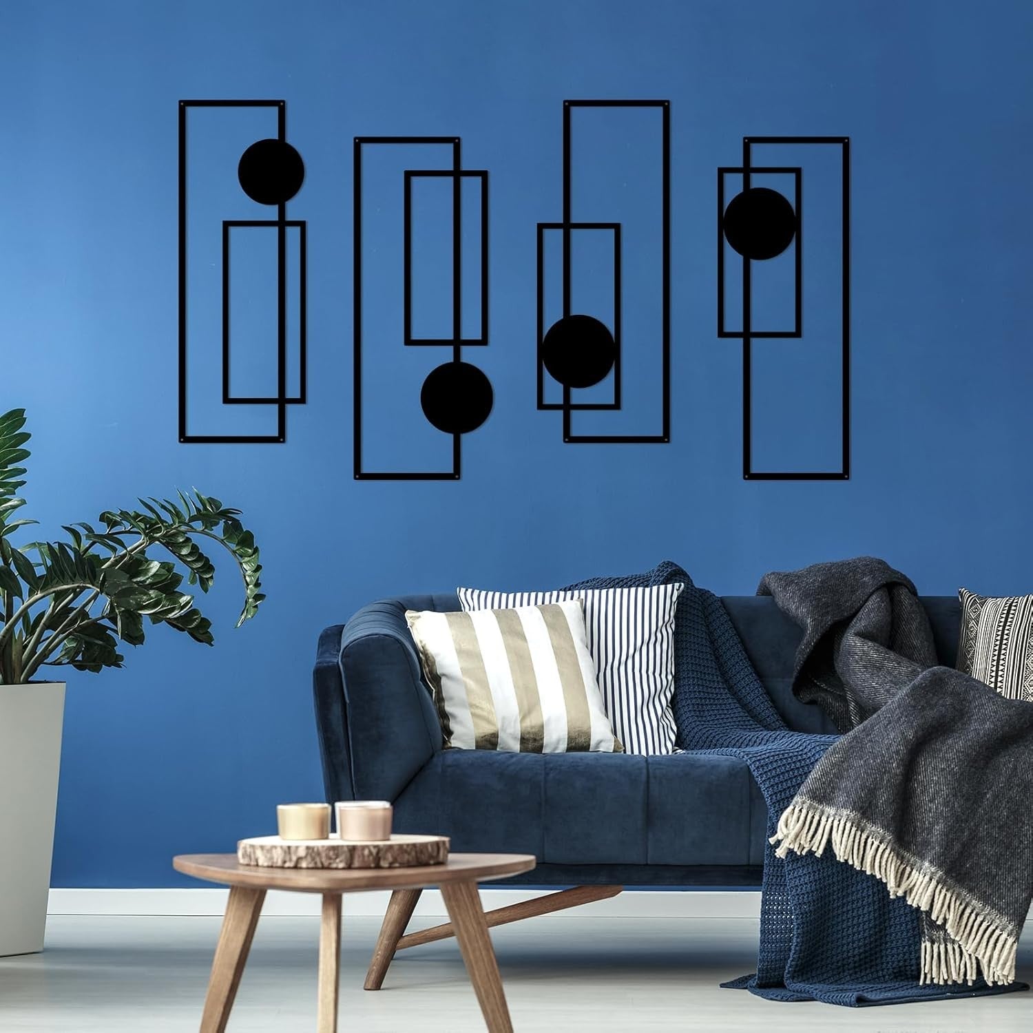 4PC Black Metal Wall Art Modern Geometric Decor Set