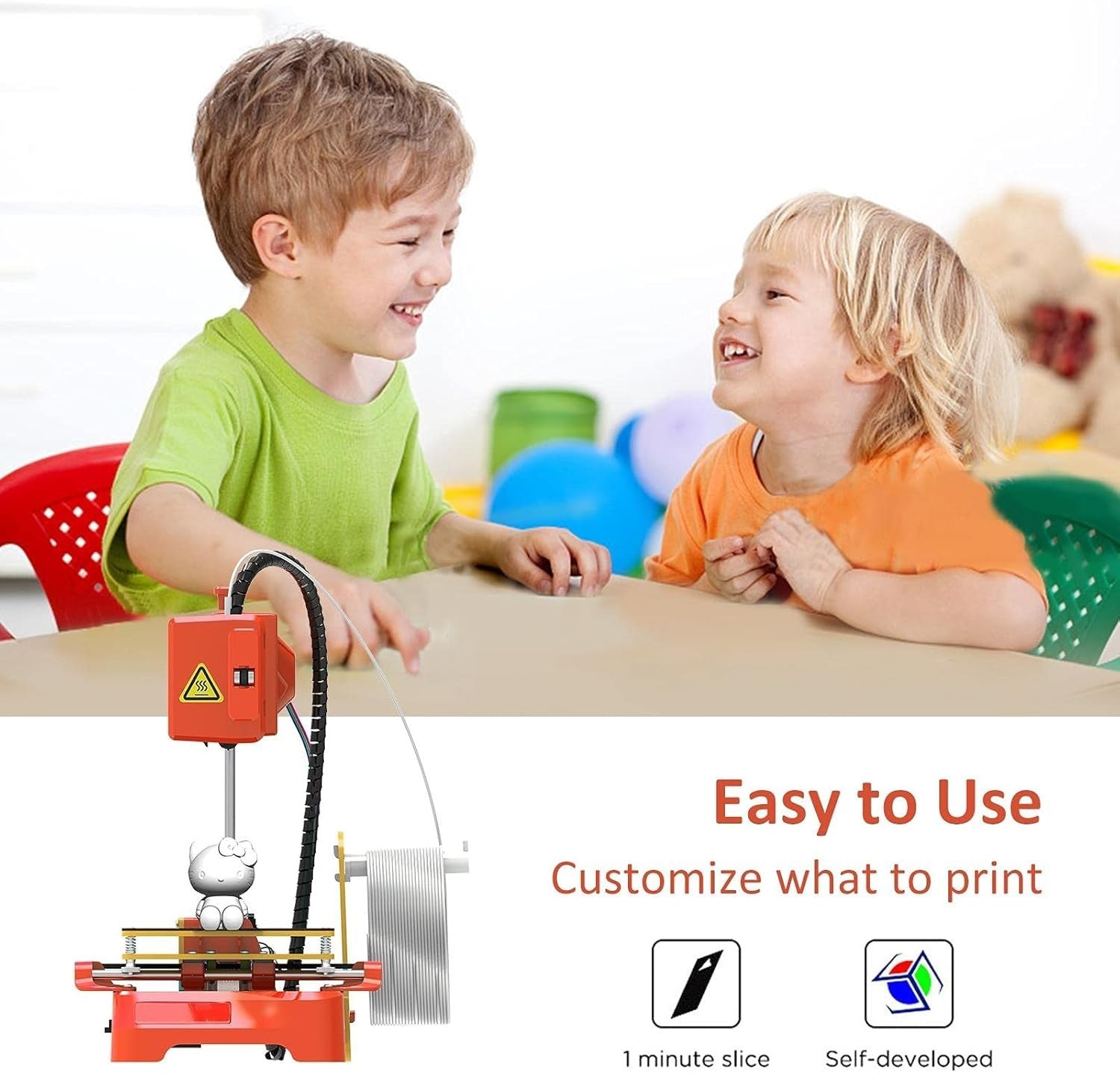 Mini DIY 3D Printer for Kids Beginner Desktop PLA Silent Printing