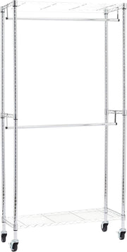 Double Rod Clothes Rail with Shelves – Chrome 183cm
