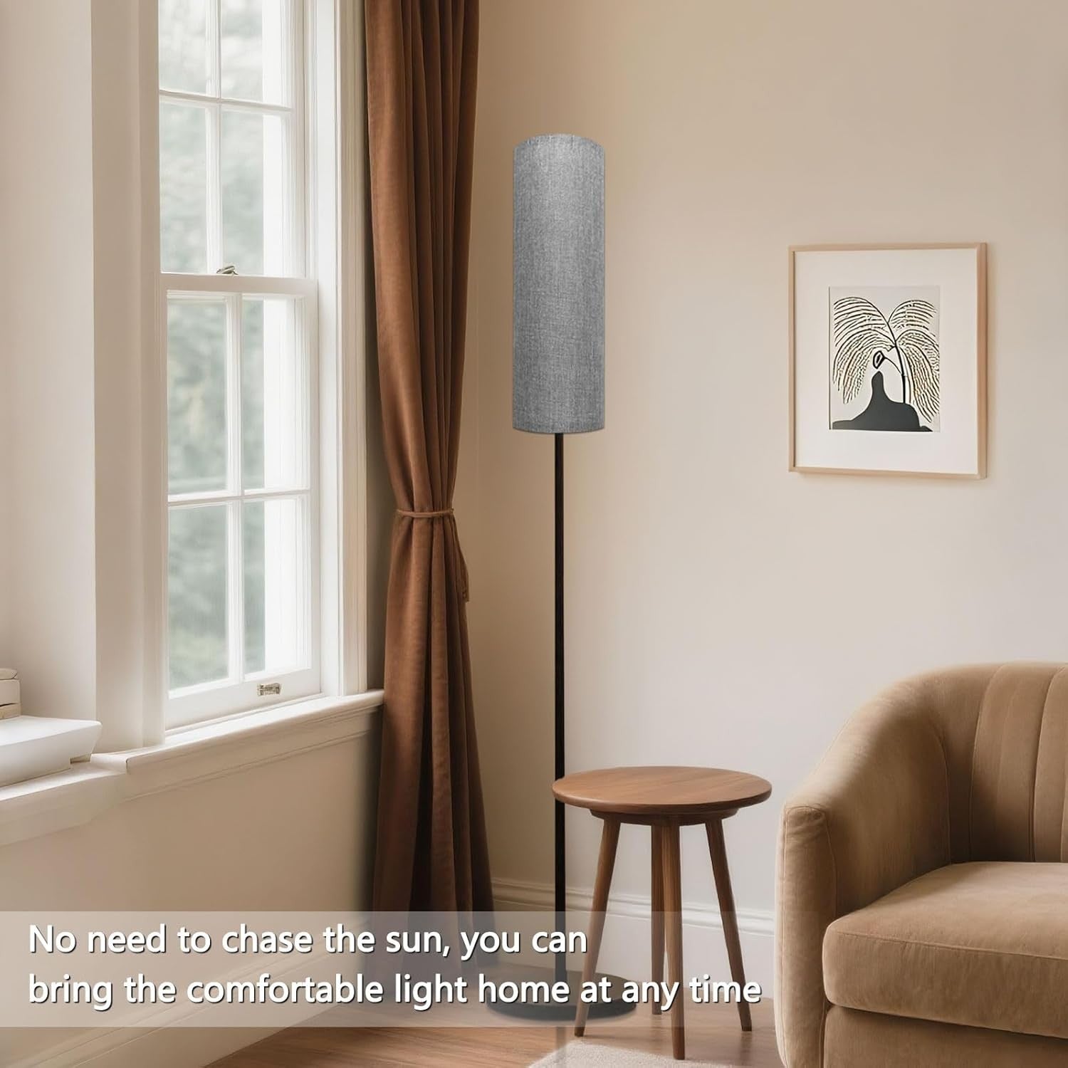 68” Dimmable Floor Lamp Tall Standing Light Grey Fabric Shade Foot Switch