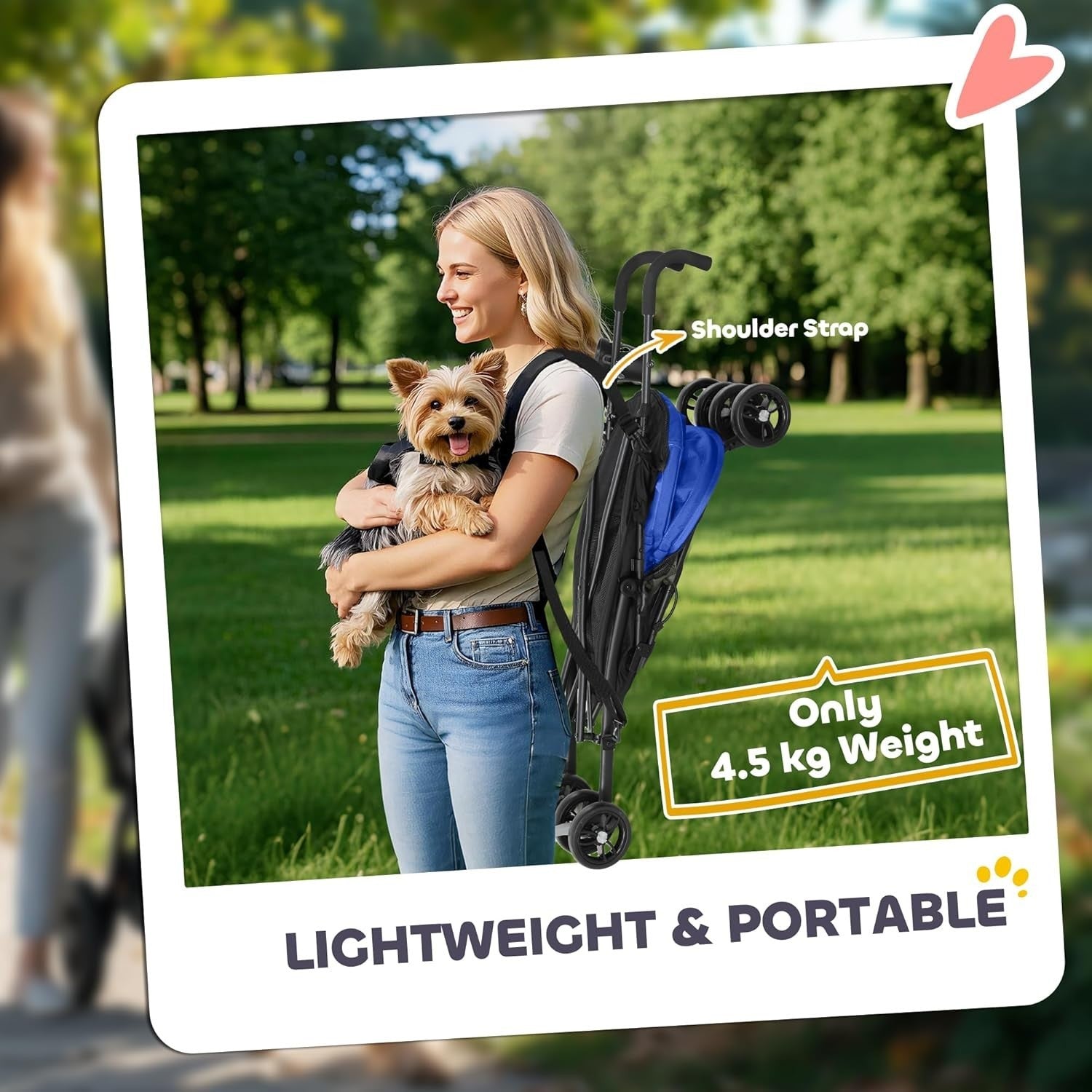 Compact Dog Stroller Pet Pushchair Foldable with Shoulder Strap Blue