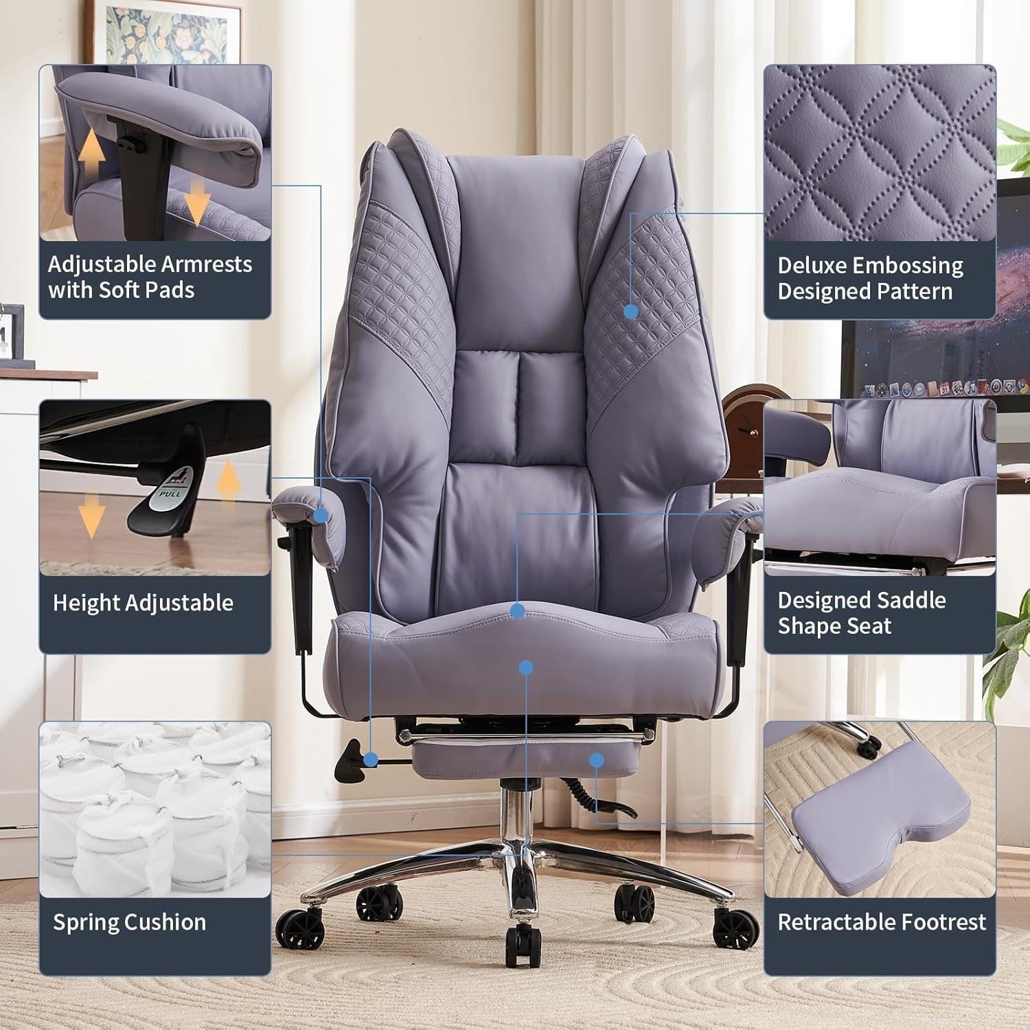 Oversized Office Chair Big & Tall Light Purple Ergonomic Heavy Duty 400lbs Swive