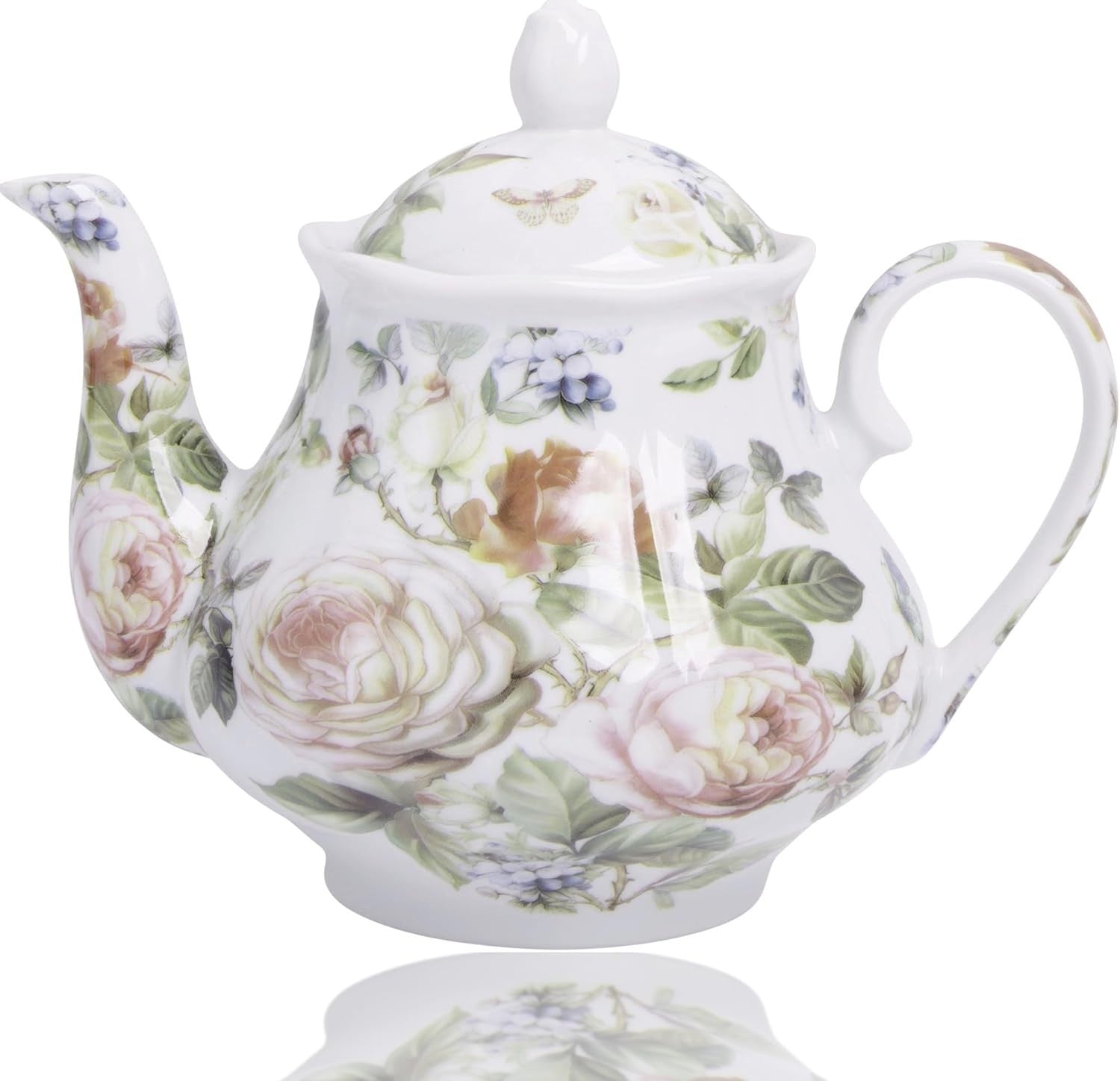 Vintage Porcelain Teapot 37oz Rose Floral European Style Tea Pot