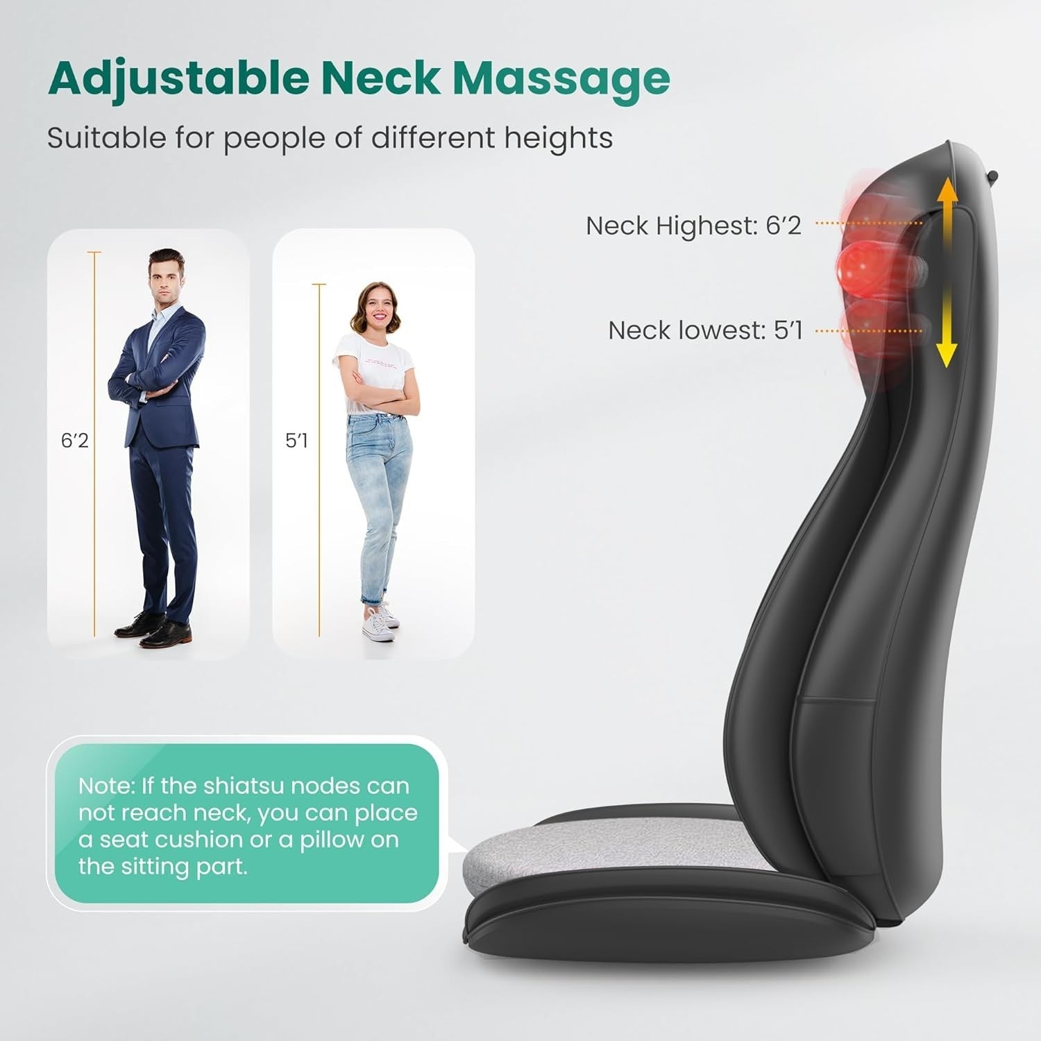 4D Heated Shiatsu Massage Chair Pad with Vibration for Back & Neck