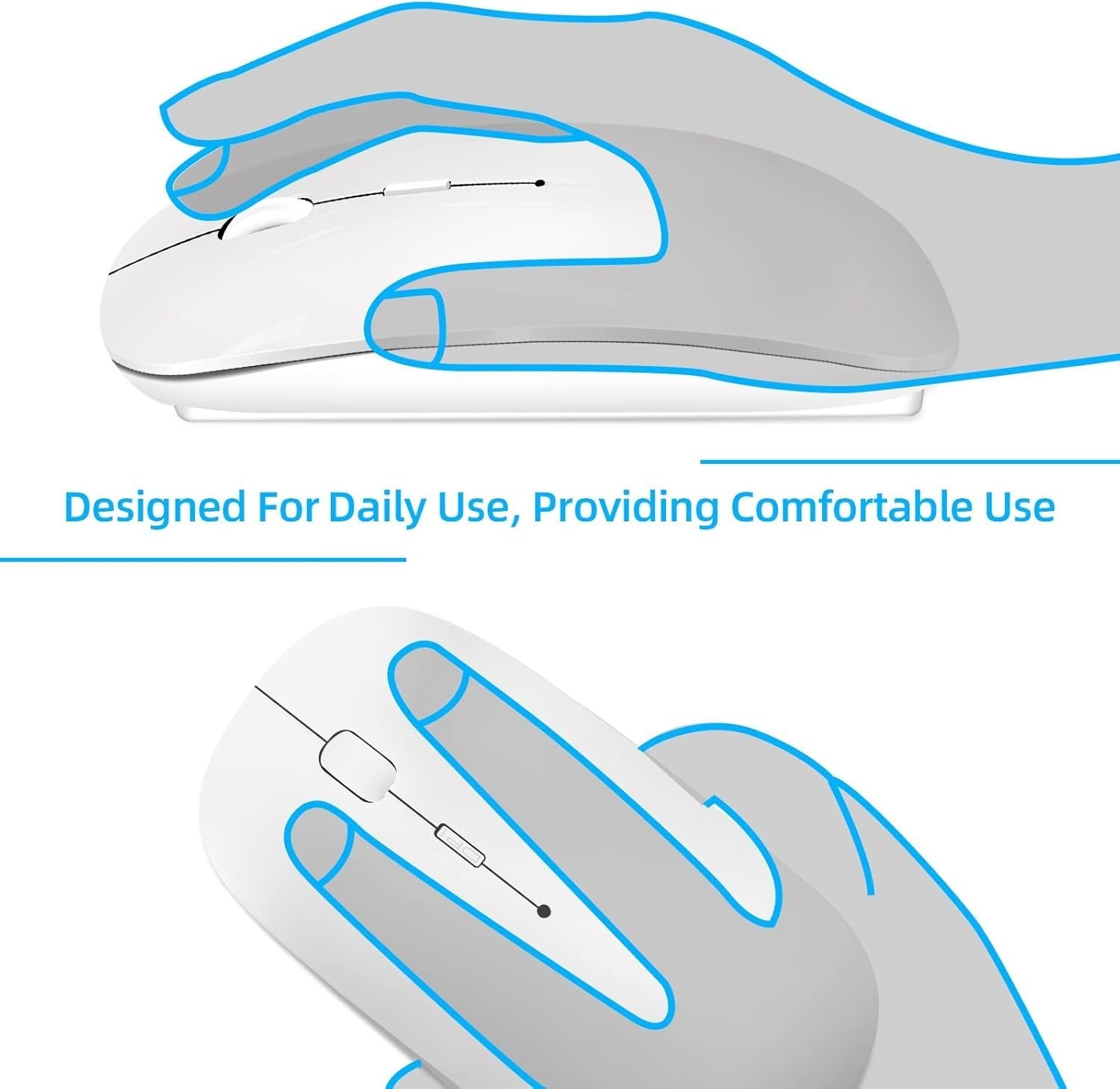 Wireless Bluetooth Mouse Rechargeable Slim Silent Click USB White