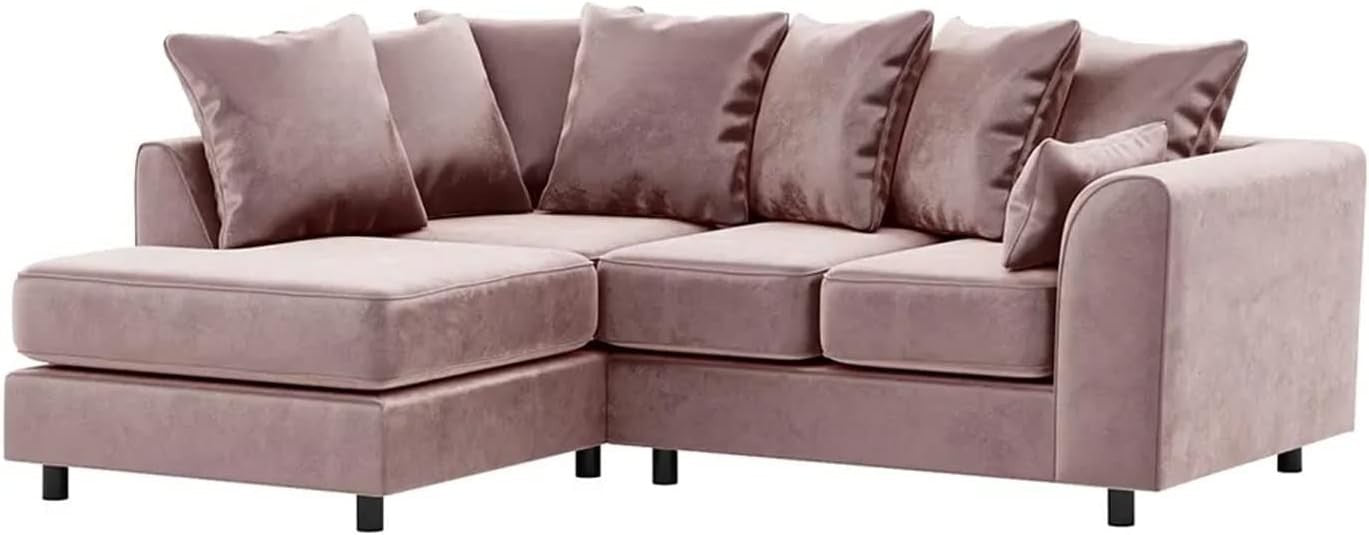 Pink Velvet L-Shaped 4-Seater Corner Sofa Full Foam Cushions LH